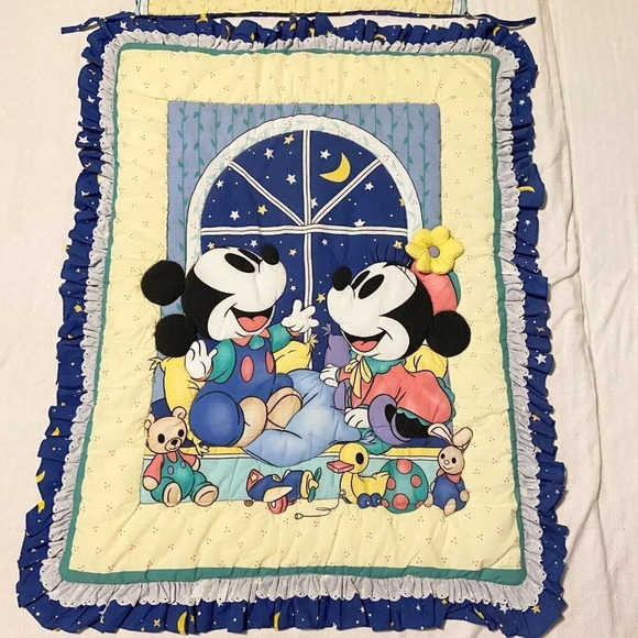 Vintage Mickey Mouse Minnie Crib Quilt Comforter Blanket and  Headboard Cover - Picture 4 of 16